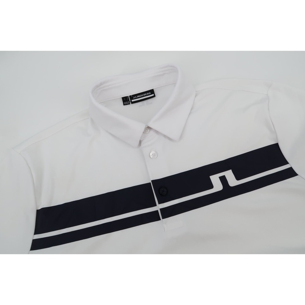 J.Lindeberg Polo Shirt Mens Large White Navy Black Clark American Fit TX Jersey